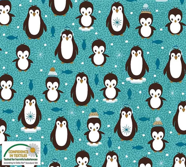 Bomuldsjersey m/ Pingviner - Børnestof til børnetøj